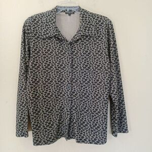 Cynthia Max Lg Shirt‎ Jersey Animal Print Button Office Travel Friendly